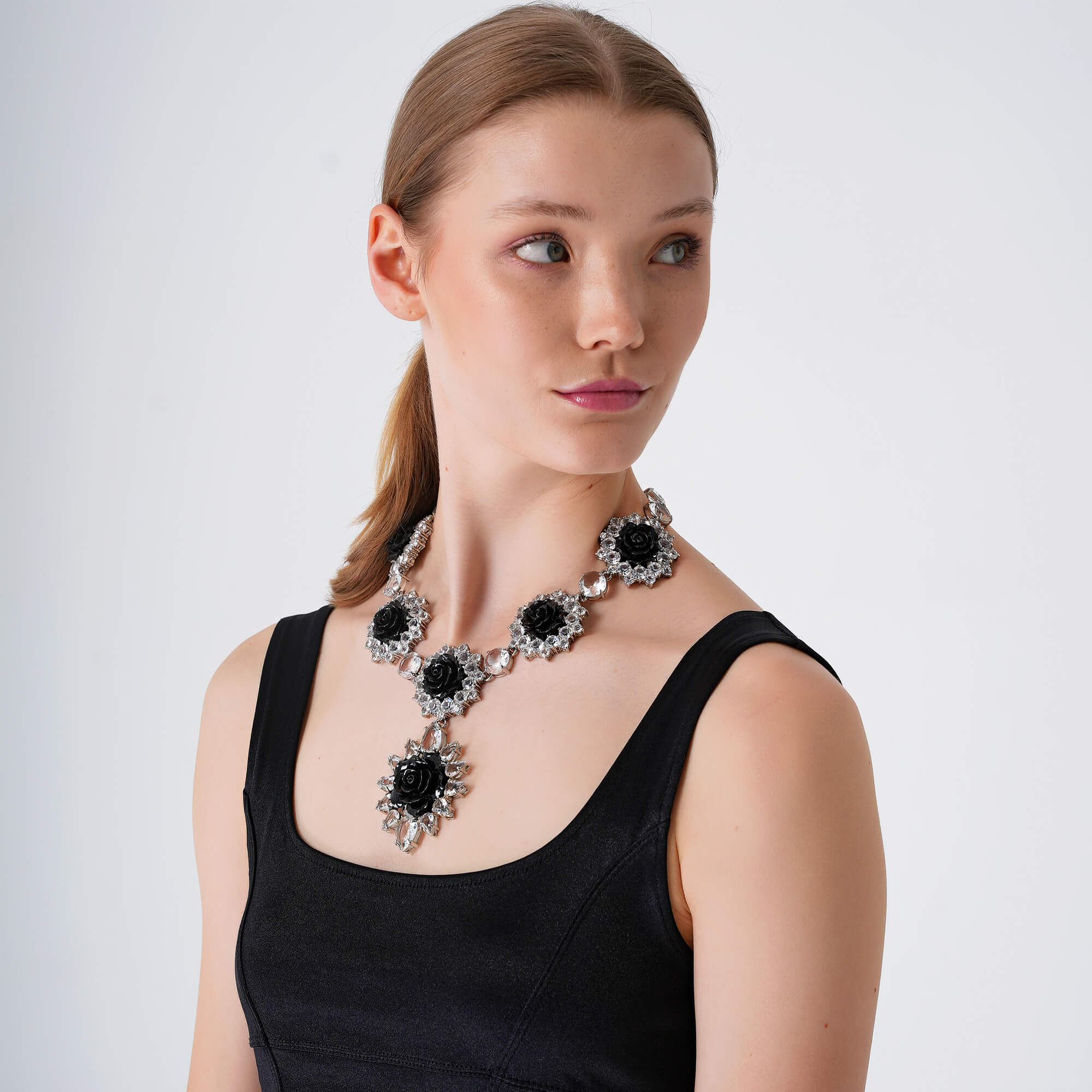 Prada - Black Floral Crystal Necklace